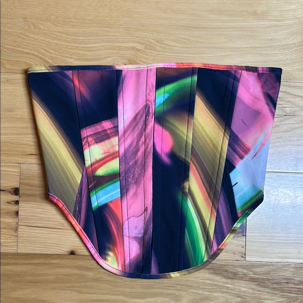 White Fox Boutique Multicolor Abstract Print Corset Top